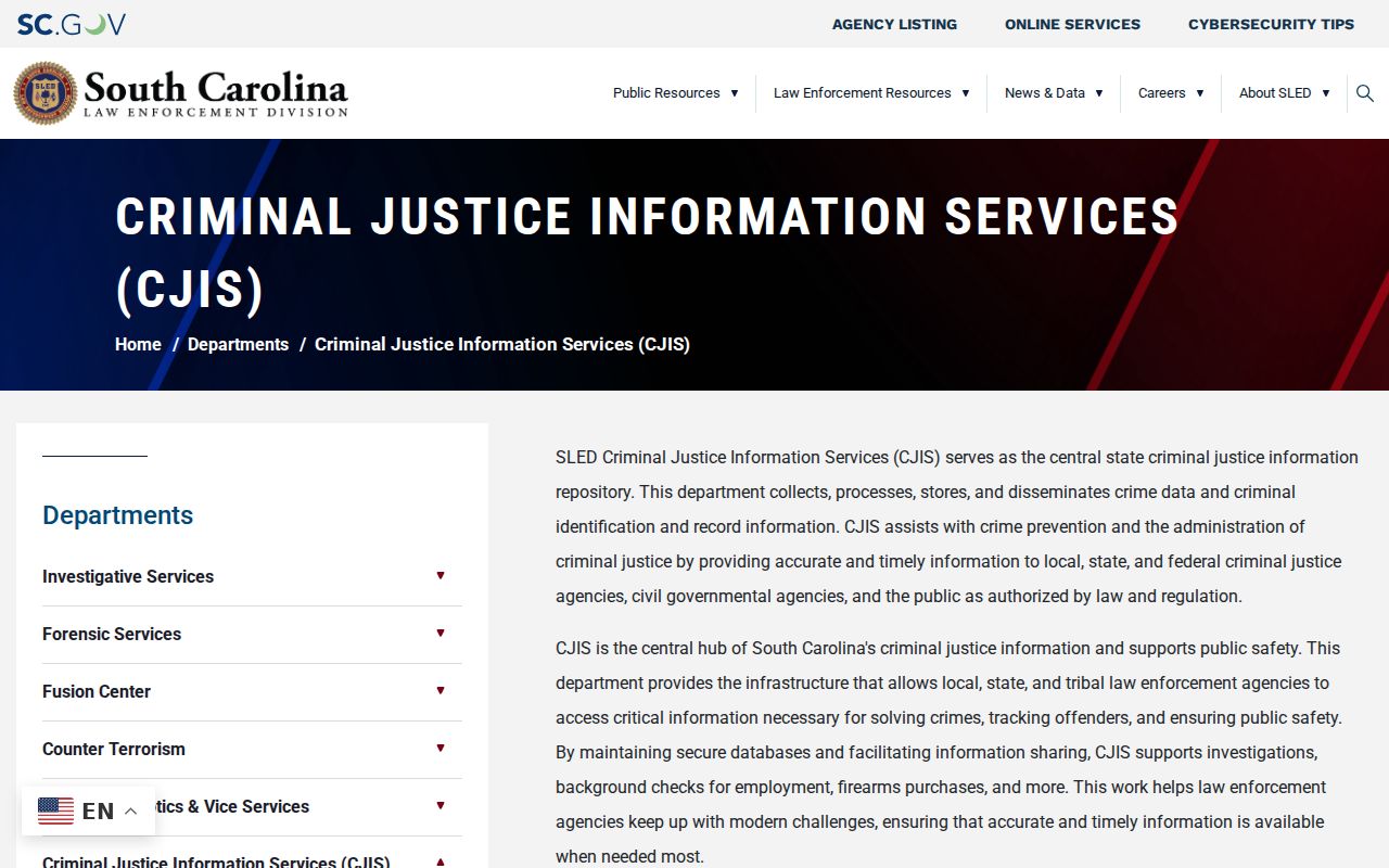 Edgefield County arrest records SLED CJIS repository