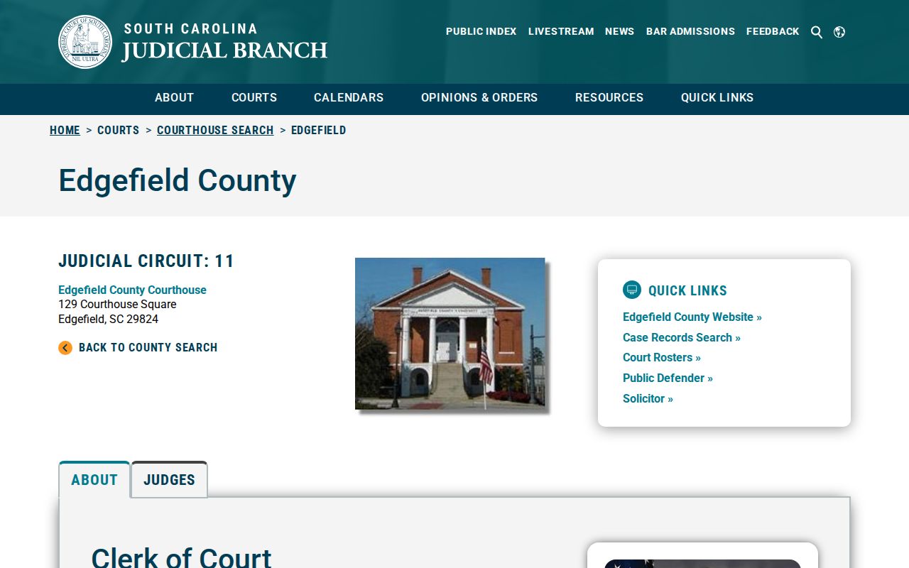 Edgefield County criminal court case courthouse listing