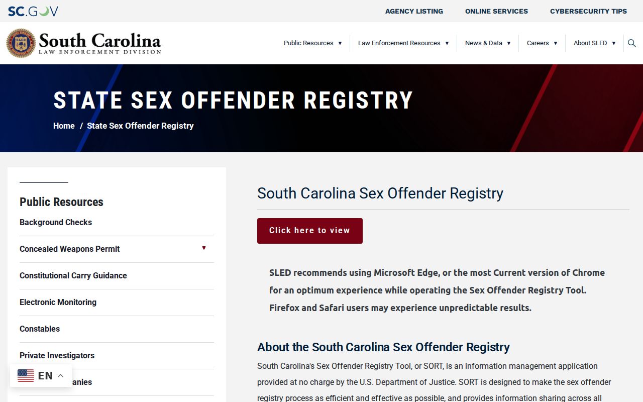 Edgefield County sex offender search South Carolina registry guidance
