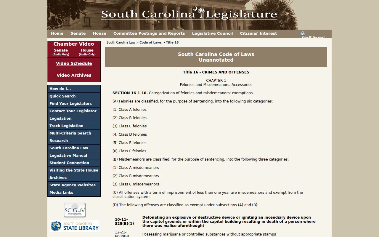 Johnston criminal history and South Carolina offense classification law