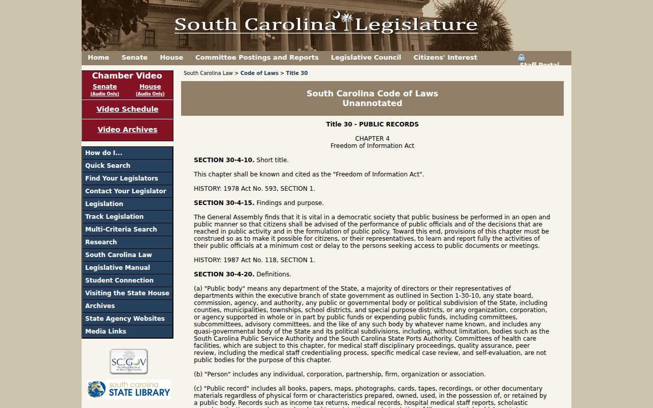 Johnston criminal records under the South Carolina Freedom of Information Act