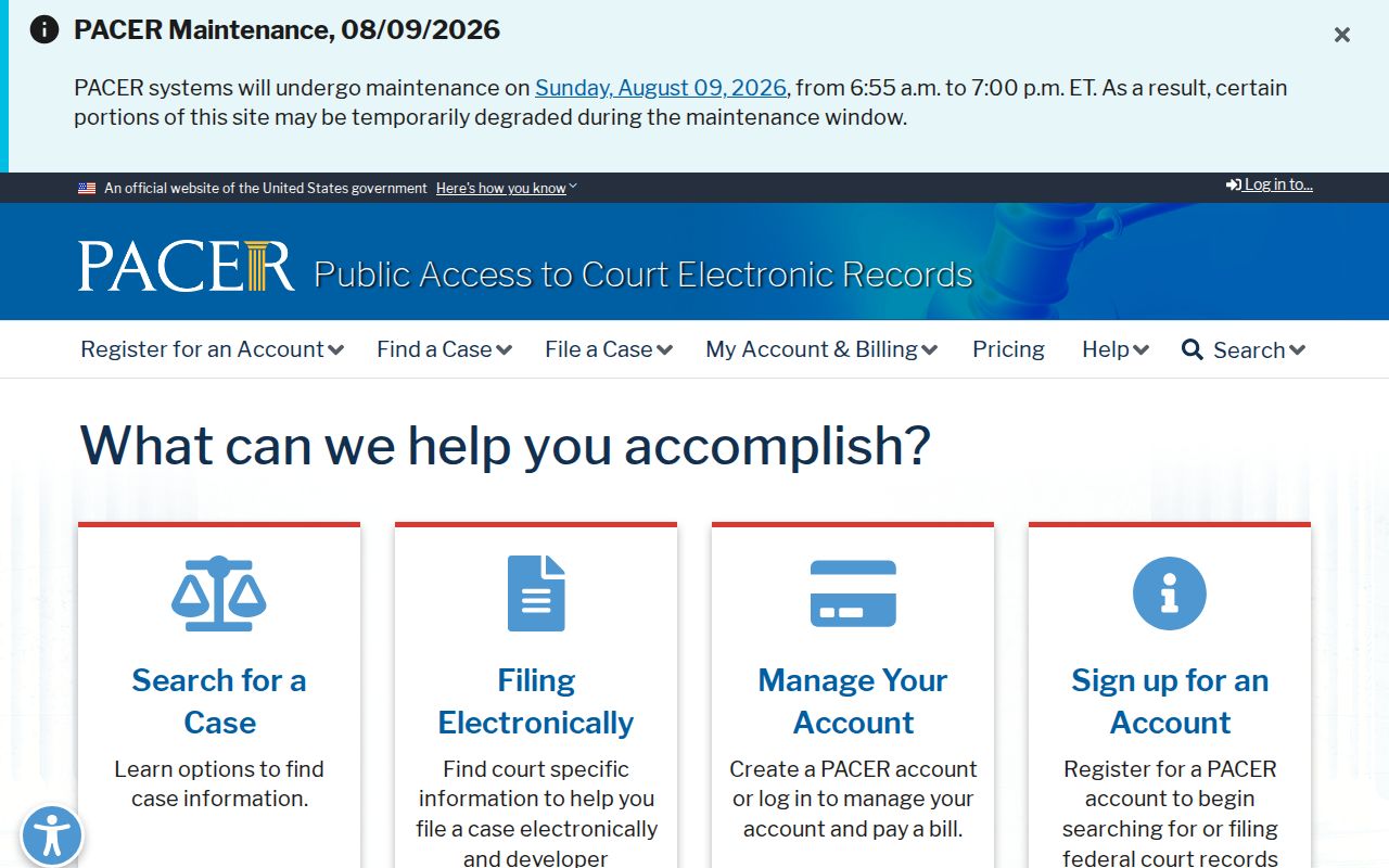 North Augusta criminal records search through the federal PACER gateway