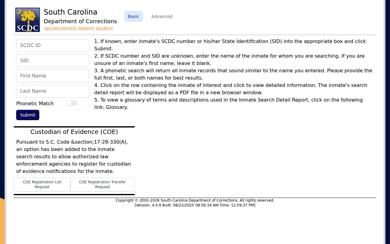 North Augusta criminal records search through the South Carolina state inmate system