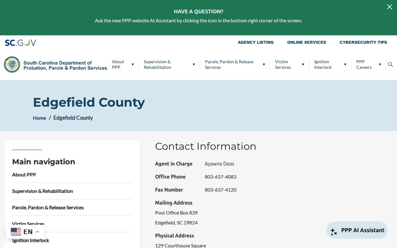Edgefield County criminal records at the probation and parole office